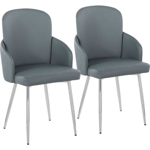 Dahlia Dining Chair in Chrome Metal, Chrome & Grey Fabric (Set of 2)